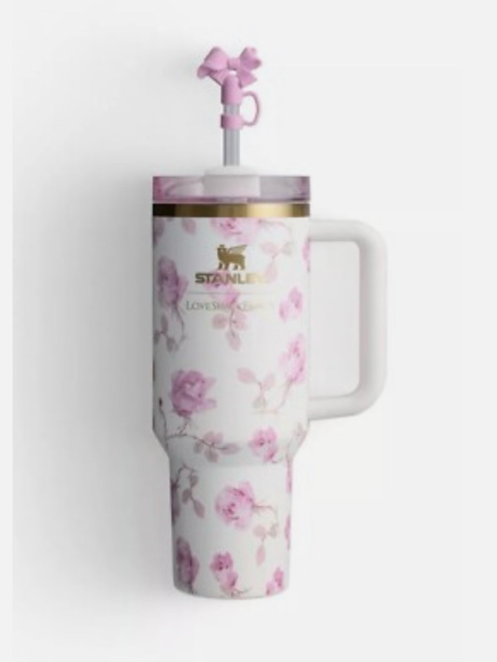Stanley x LoveShackFancy Flowstate Quencher 40oz tumbler in the 'RibbonRosa'